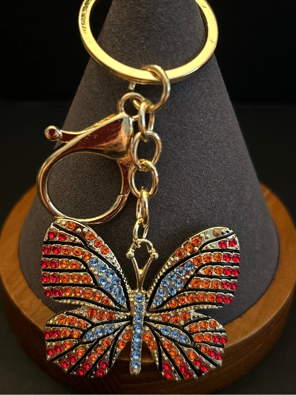 Rhinestone Butterfly Keychain - Multicolor Crystal Accent Gold or Silver-Tone